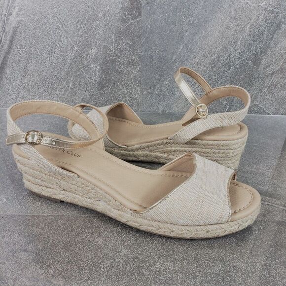 Charter Club Sandals 10.5 M Beige Canvas Platform Espadrilles Wedge Luchia - Picture 1 of 13